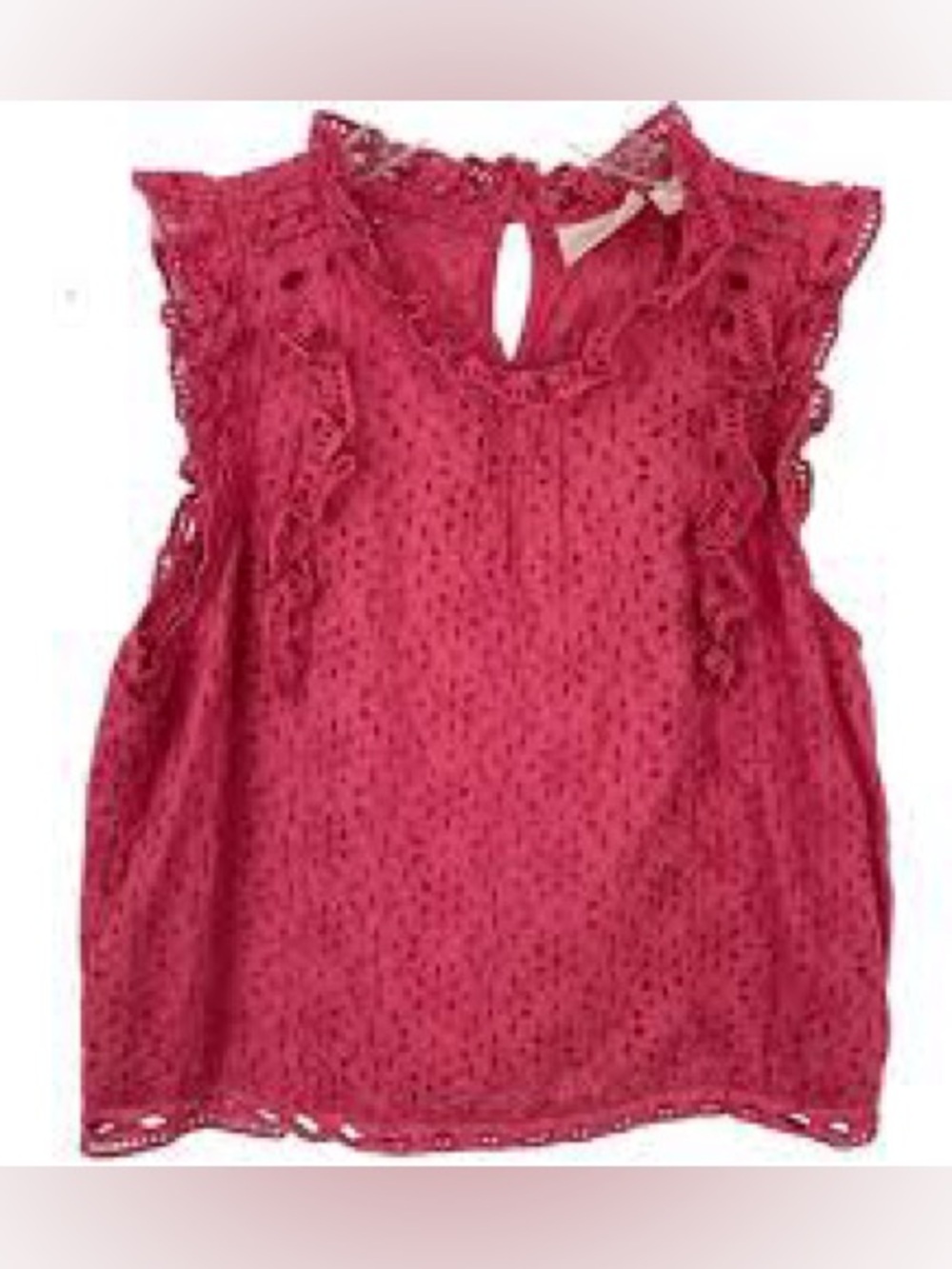 Anthropologie Maeve Tilly Eyelet Blouse US 4 Raspberry Pink Ruffle Sleeveless